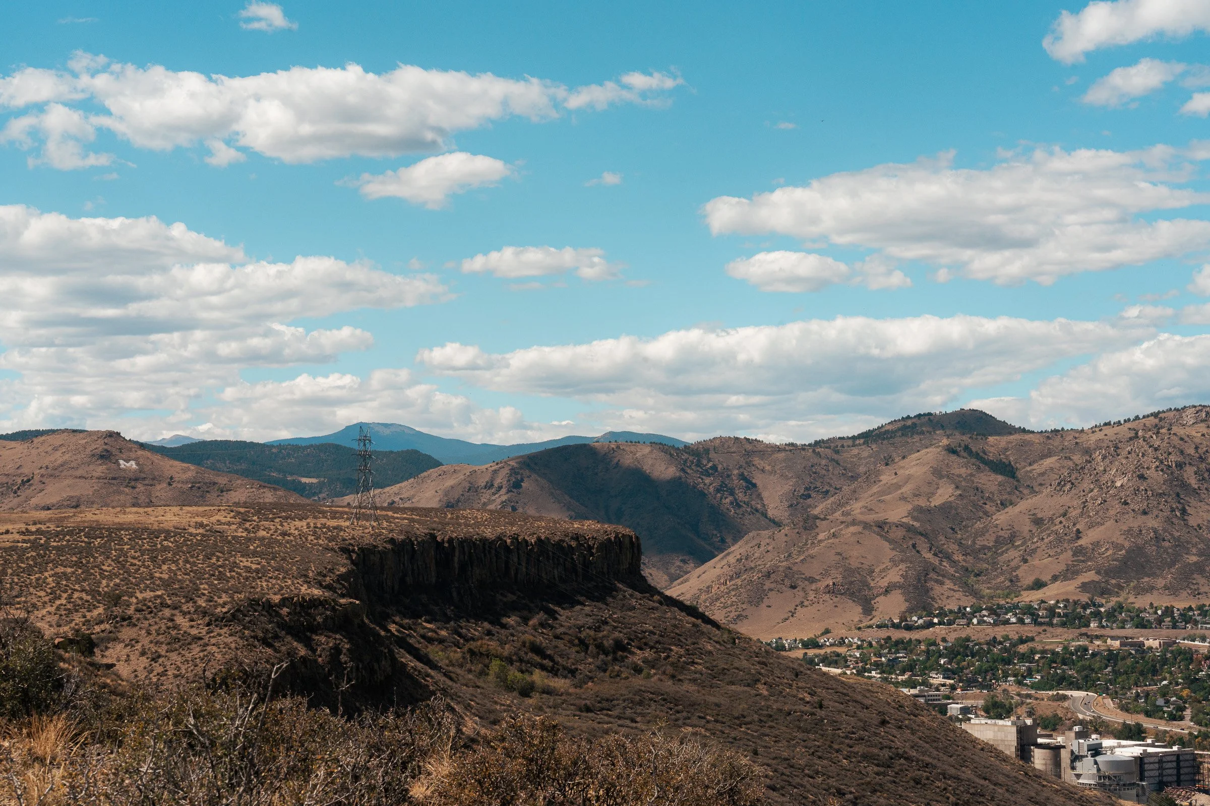 Rocky mesas and foothills seen from South Table Mountain near Golden.