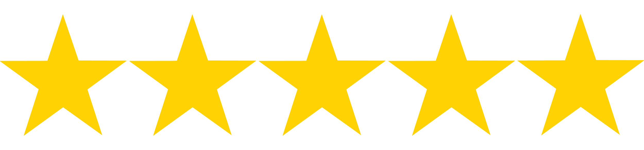 Six yellow stars arranged in a horizontal row on a white background.