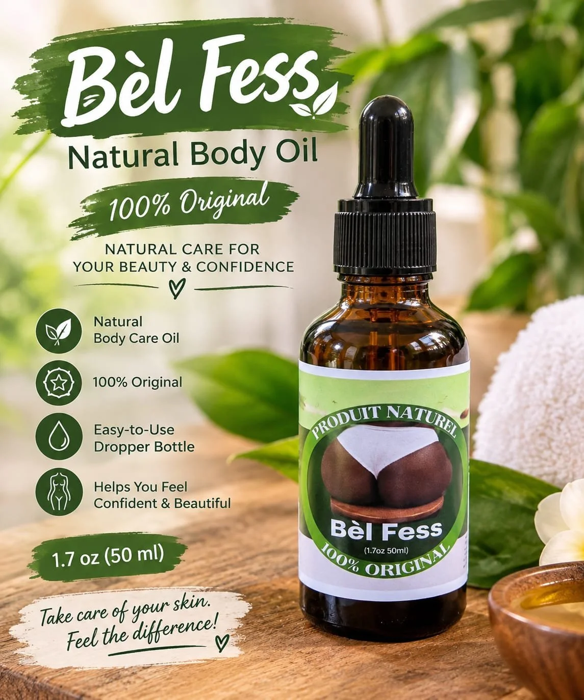 BÈL FESS Natural Body Oil | 100% Original | 1.7oz (50ml) | Beauty & Body Care