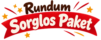 Das Bild zeigt ein farbenfrohes Banner mit dem Schriftzug ‚Rundum Sorglos Paket‘, dekoriert mit Sternen und roten Akzenten. Die Grafik eignet sich ideal für Eventservice, Angebote und Komplettpakete in Nürnberg.
