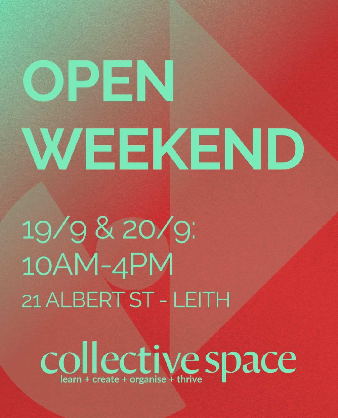 Edinburgh we open our doors next weekend for a little preview!

We are building a space for people - collective action, creativity, and wellbeing - and we want you to be a part of it. 

Whether you are looking for a place to work, organise, create or