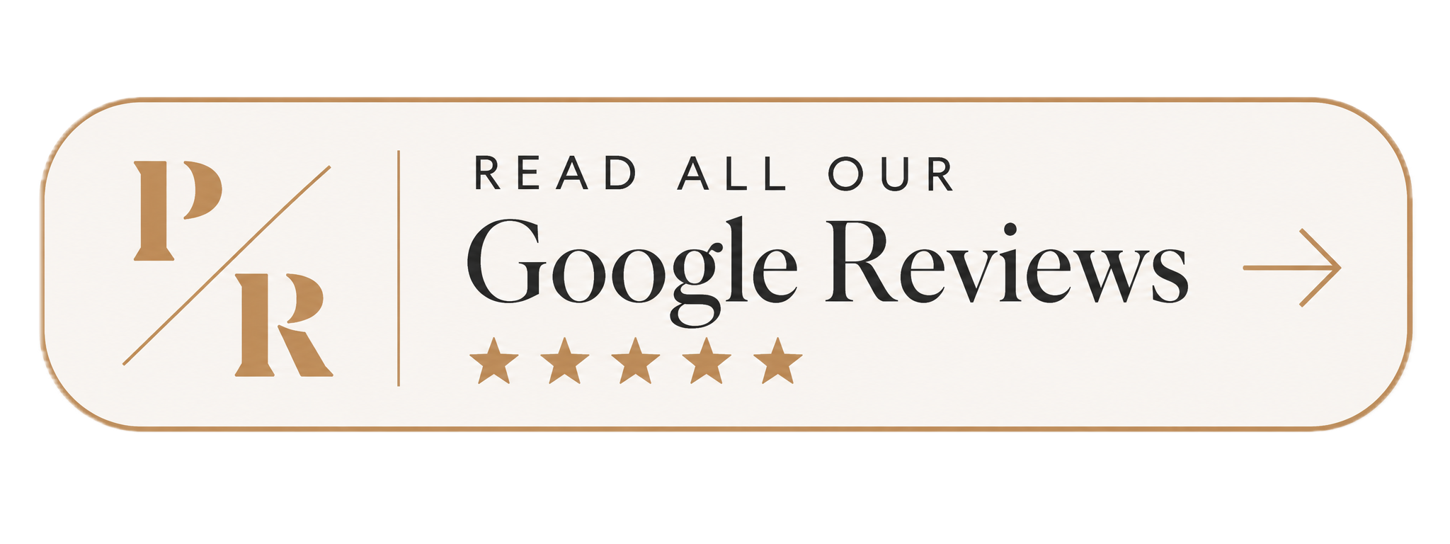 Button with text urging users to read all Google reviews, featuring gold star icons and styled in beige, black, and gold colors.