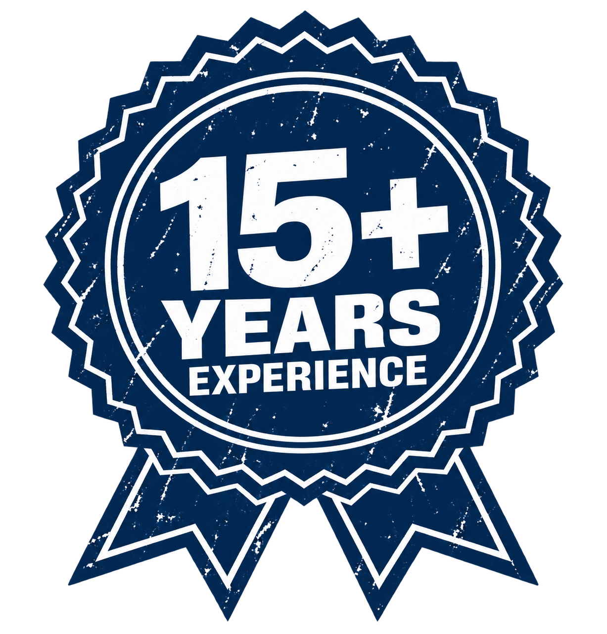 Blue badge with white text that reads '15+ Years Experience'.