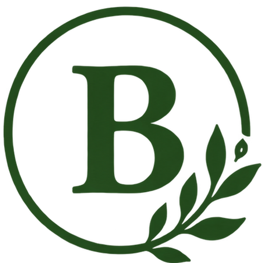 Blomsterautomaten logo med grønn B, blomsterblad og sirkel