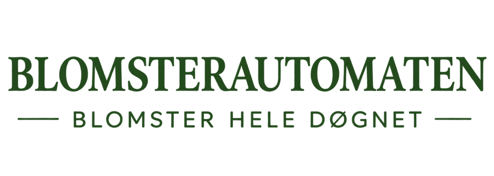 Blomsterautomaten logo i grønn med teksten «Blomsterautomaten» og tagline «Blomster hele døgnet».