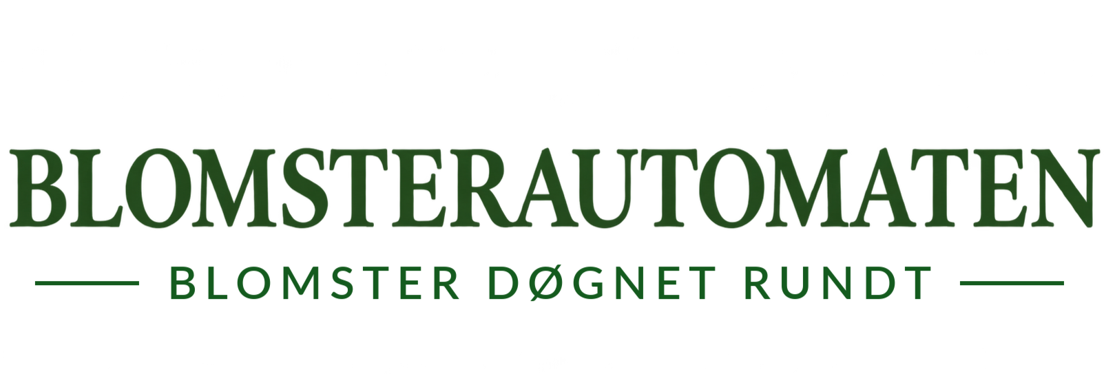 Blomsterautomaten logo i grønn med teksten «Blomsterautomaten» og tagline «Blomster døgnet rundt».