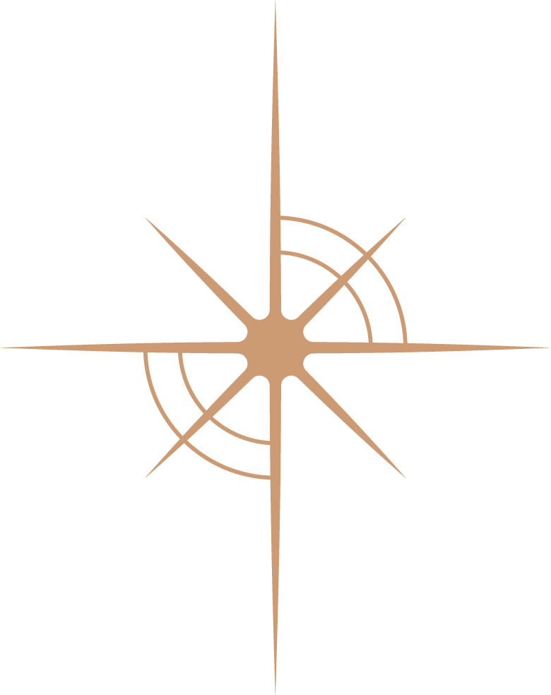 A black background with a beige starburst and circular target design in the center.