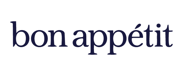 Text that reads 'bon appétit' in dark blue font on a white background.