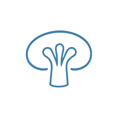 Simple blue line drawing of a mushroom on a black background.