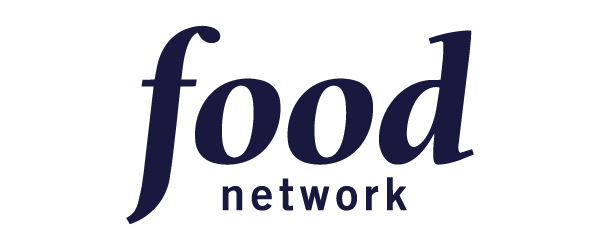 Logo with the words "food network" in stylized dark blue text.