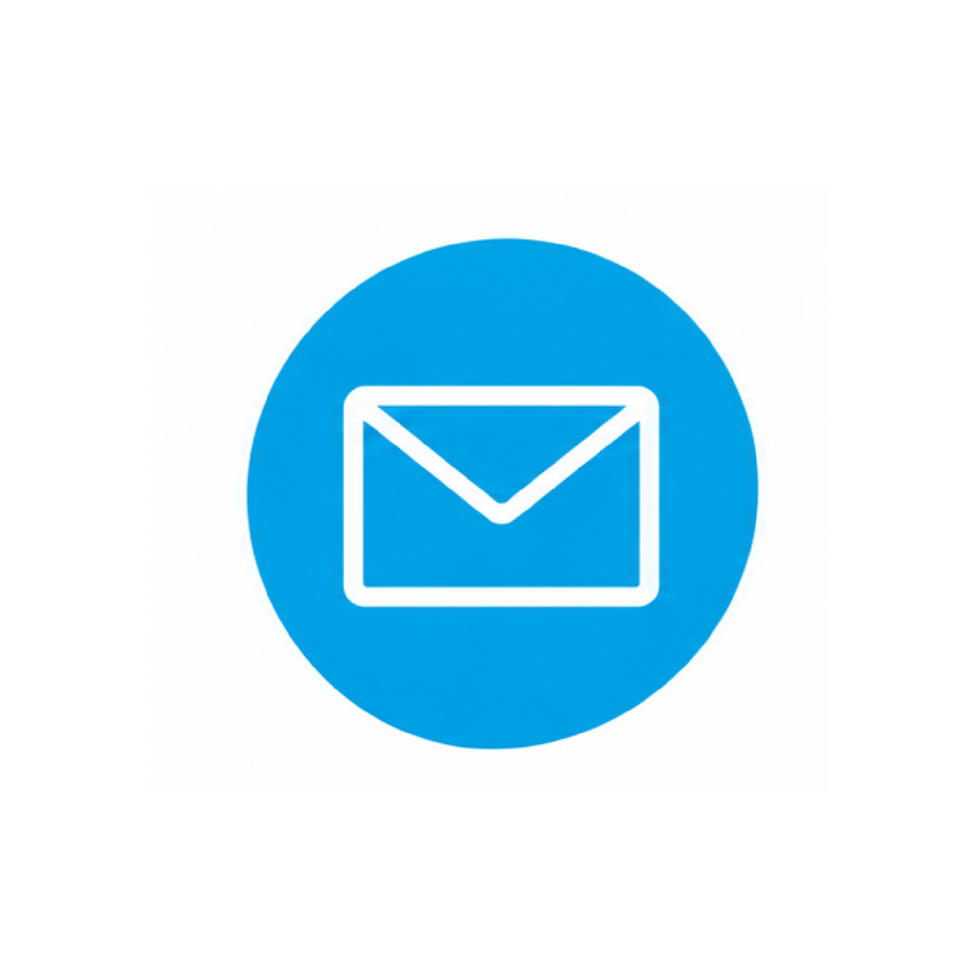 Blue email icon on a white background