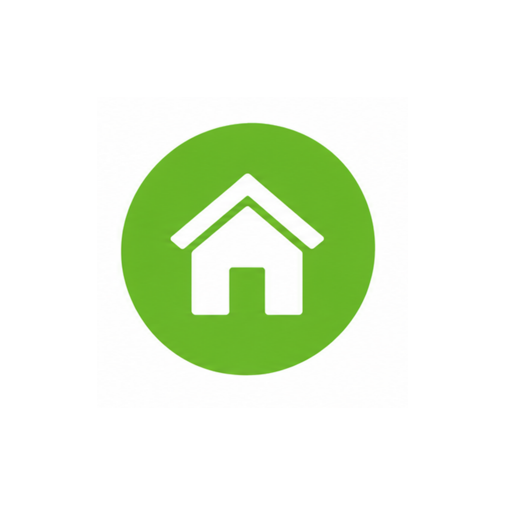 Green circle with a white house icon and a smartphone inside it on a black background.
