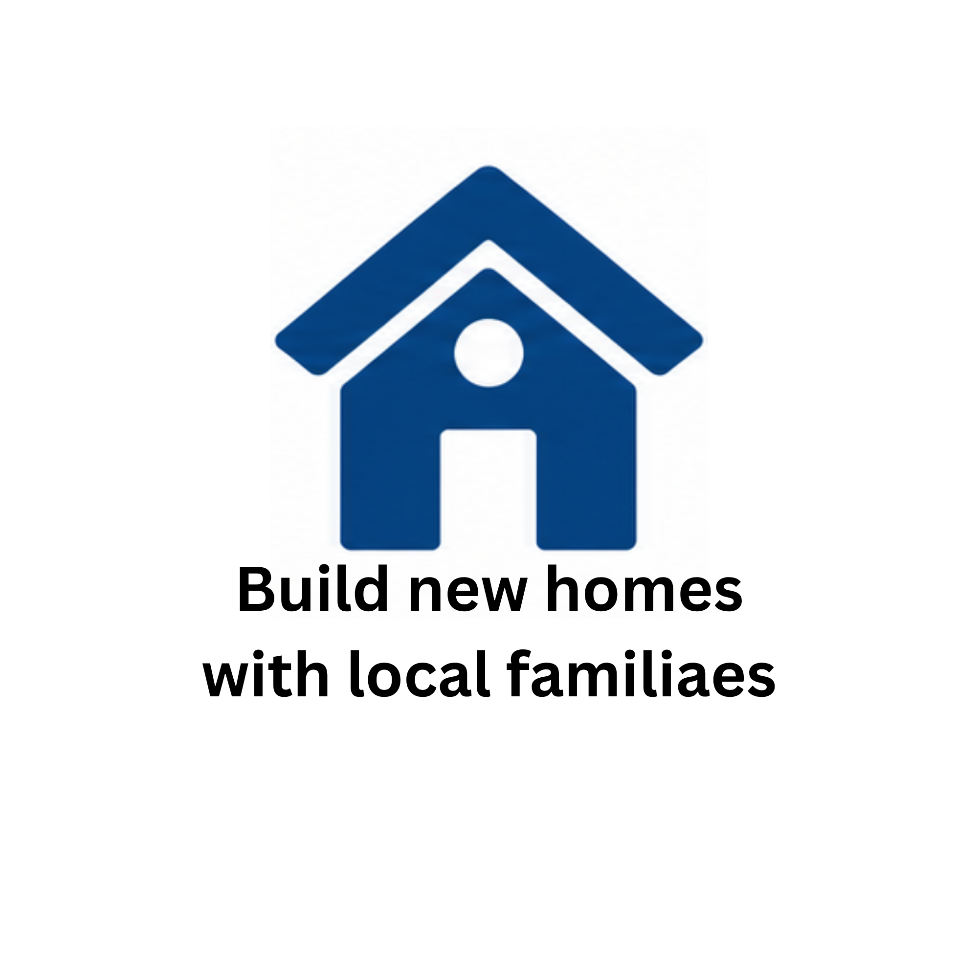 Blue house icon with a peaked roof and a front door, and the text 'build new home' beneath it.