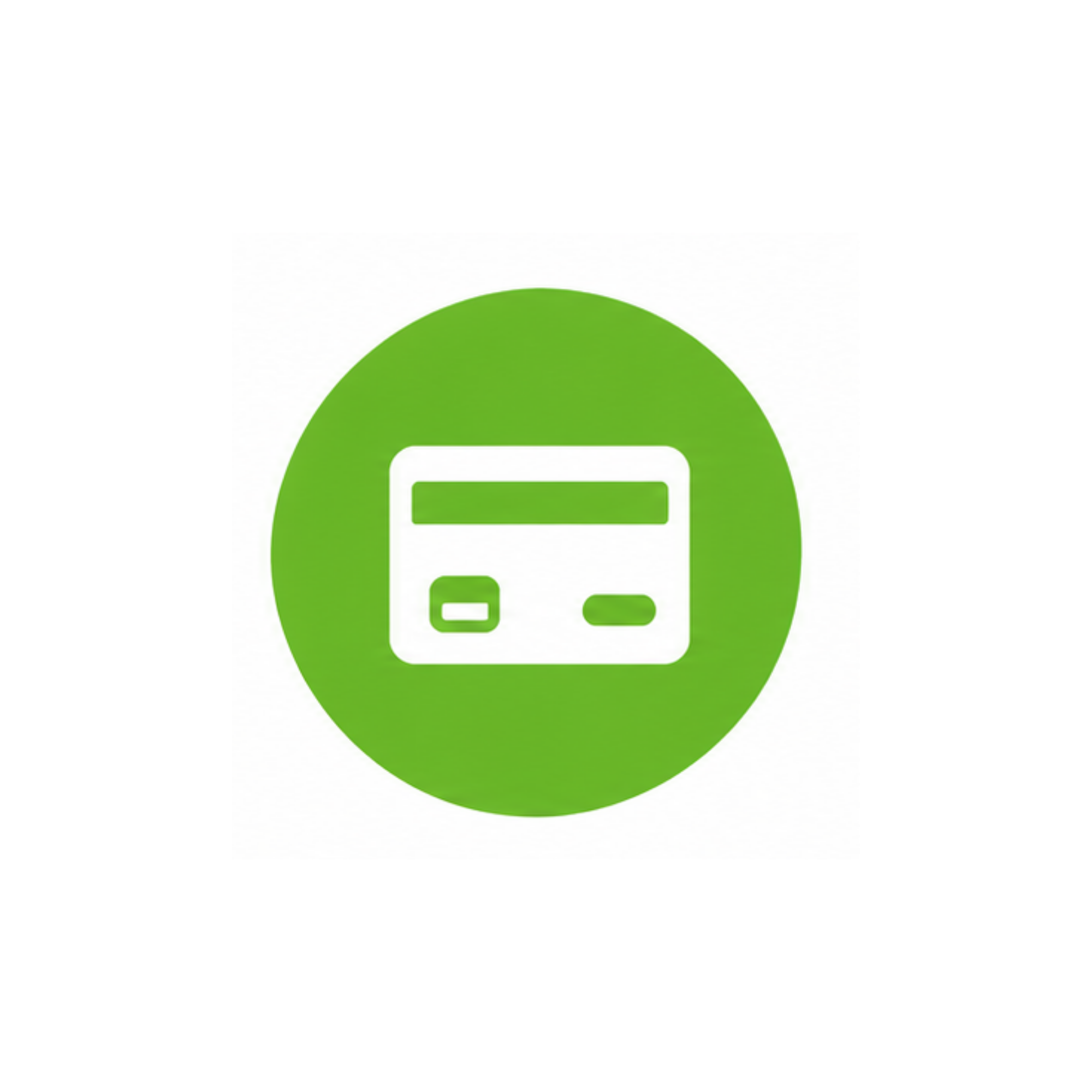 Green circle with a white credit card icon inside.