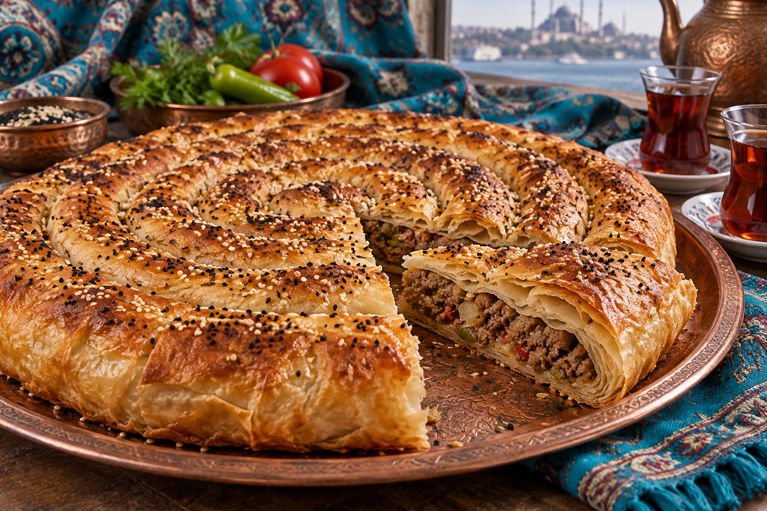 Kıymalı Kol Böreği — Coiled Minced-Beef Börek