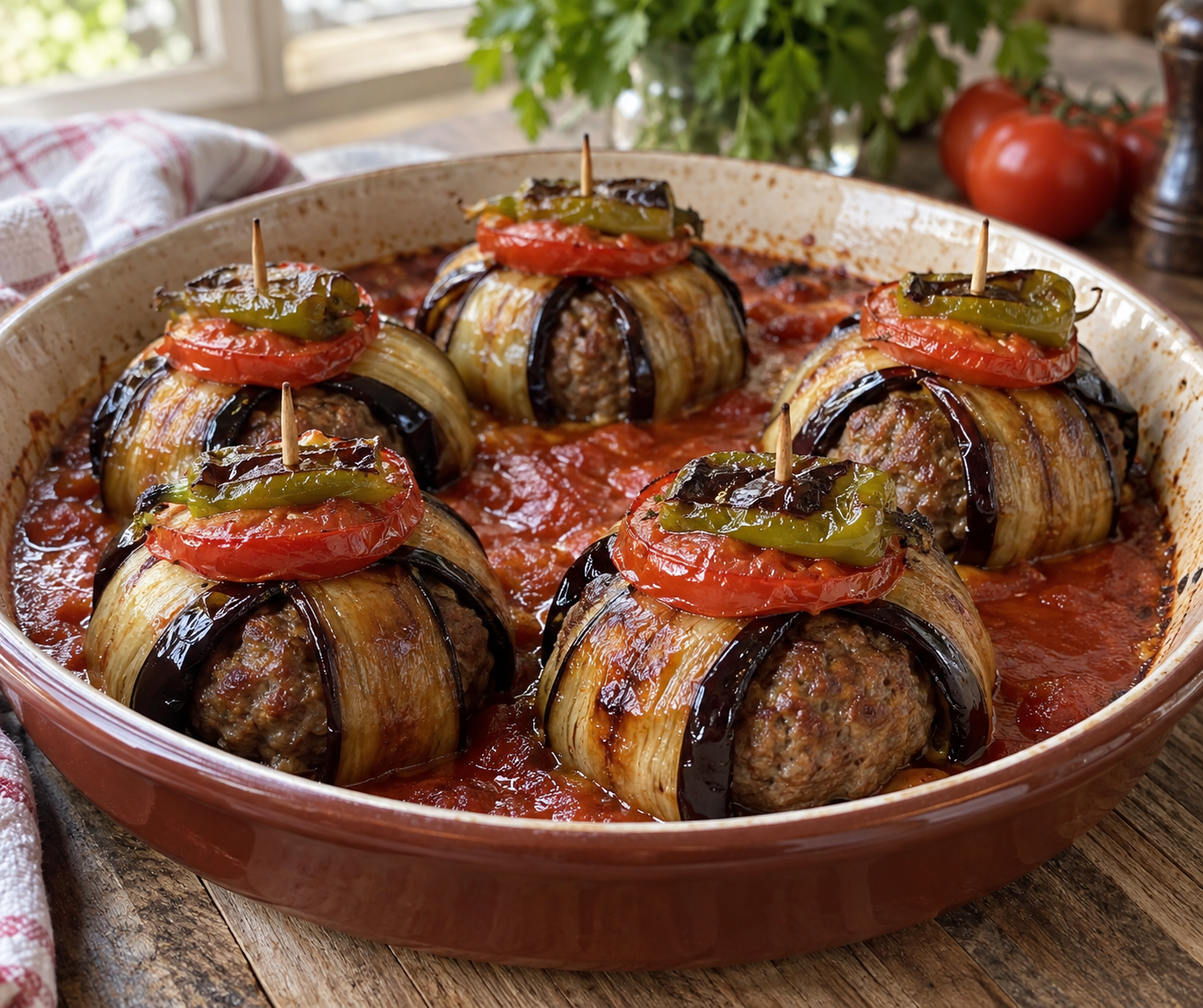 İslim Kebabı — Eggplant-Wrapped Meatballs