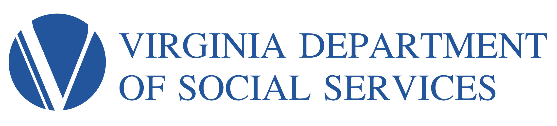 Virginia Department of Social Services logo with a stylized blue circle and lines, and text in blue reading 'Virginia Department of Social Services'.
