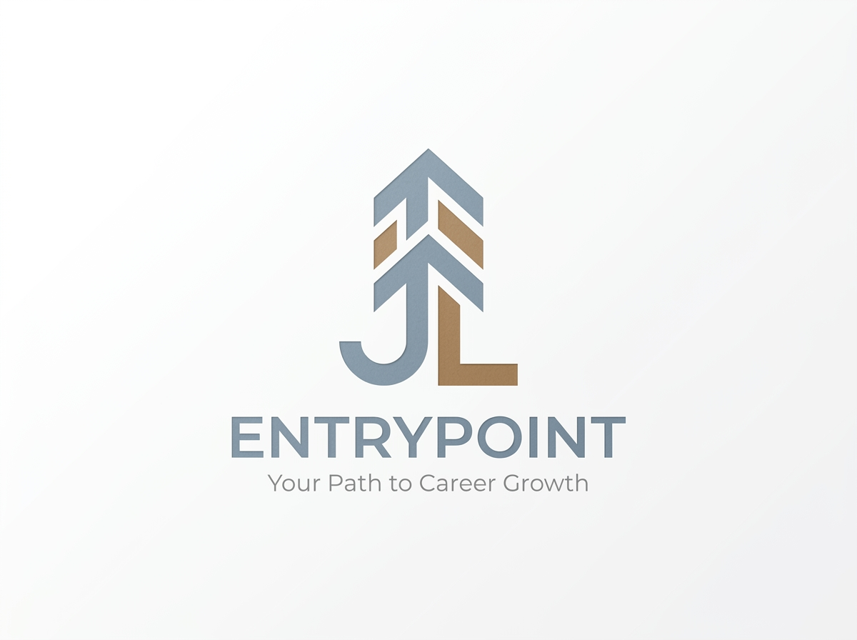 Logo for EntryPoint featuring an upward arrow design with the letters J L intertwined, tagline 'Your Path to Career Growth'