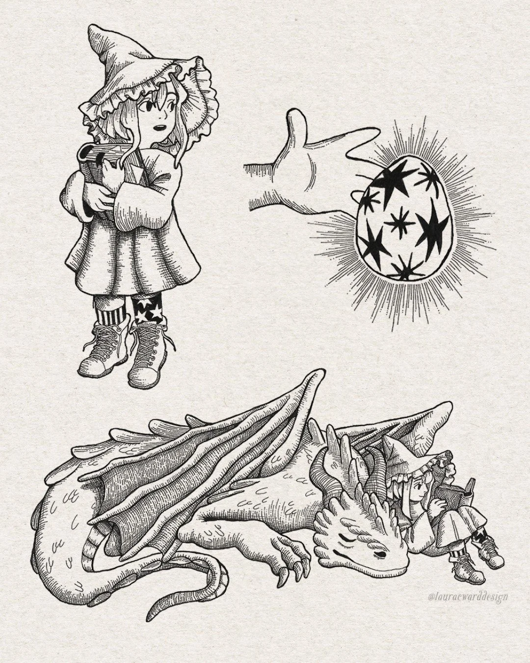 A little ink sketch of a young witch and her sleepy dragon friend ✨
Traditional ink on paper.
#childrensbookillustration  #kidlitart  #kidlitillustration  #publishingillustration  #editorialillustration  #fantasyillustration  #traditionalillustration