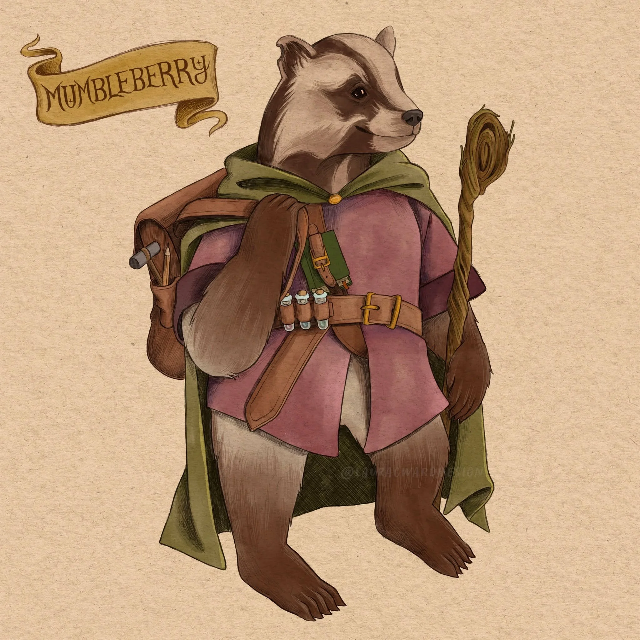Something you might not know about me&hellip; I play DnD! 🌿

This is Mumbleberry (or Mumbles) - my mapach badger druid. I loved getting to design him and think through all the little details. He&rsquo;s so much fun to play 🦡🧙&zwj;♂️

#characterdes
