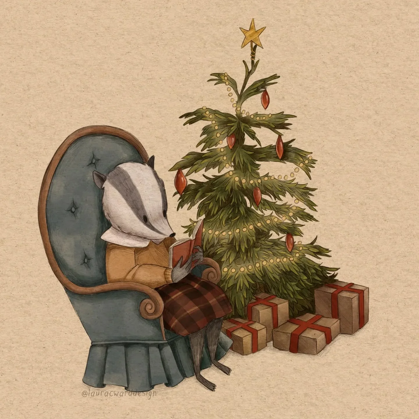 Here's my Christmas card design this year!  My ideal winter setting - a comfy chair with a good book by a twinkling Christmas tree 🎄Sending you all the cozy, storybook vibes this holiday season!

#childrensbookillustration
#christmasillustration
#pi