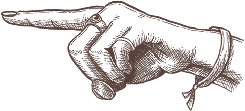Line drawing of a hand pointing to the left.