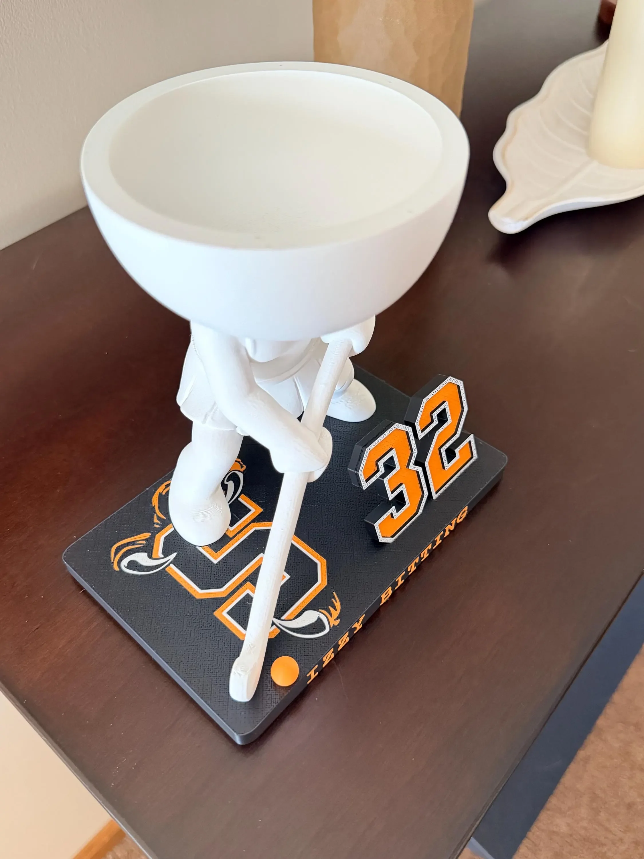 Top view of a field hockey player planter showing the planting bowl