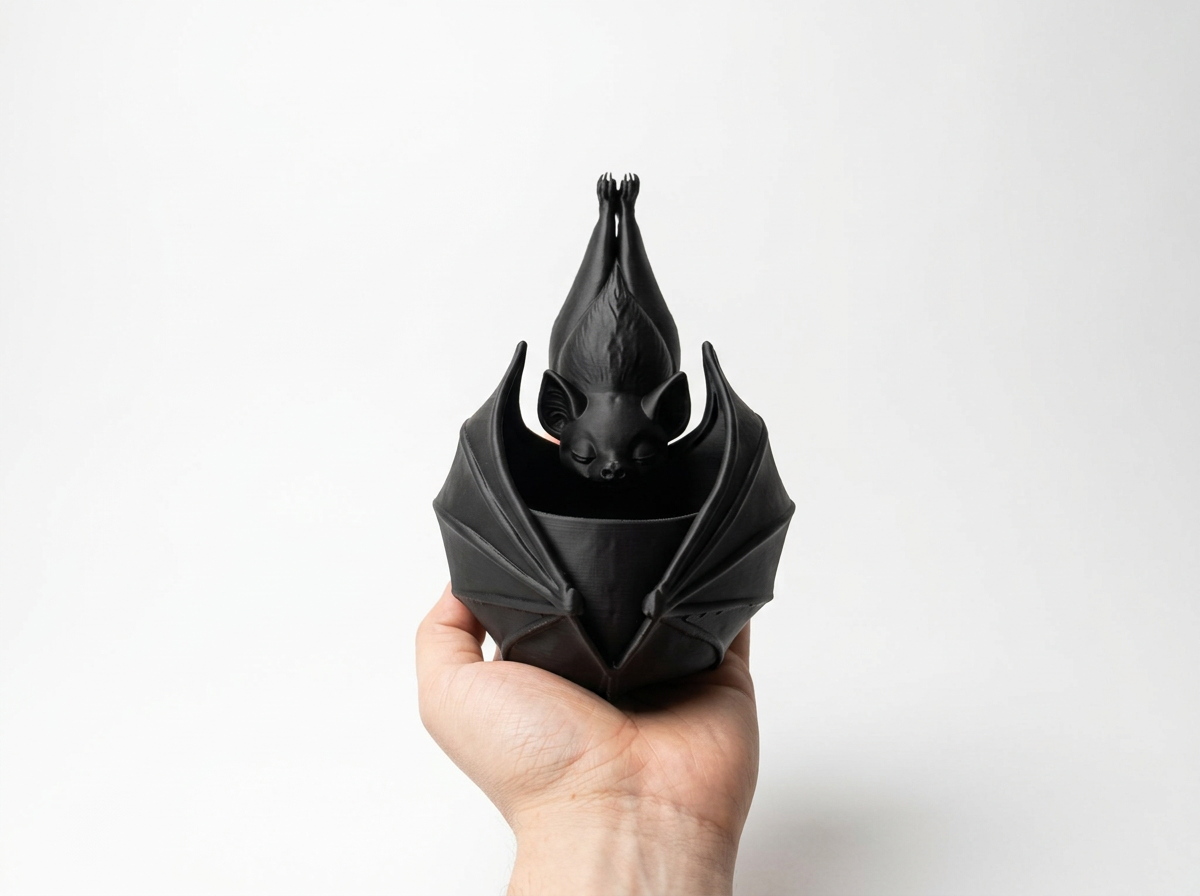 Hanging Bat Planter held in one hand to show its size