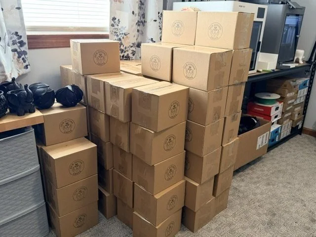 Stacks of kraft shipping boxes ready to go out