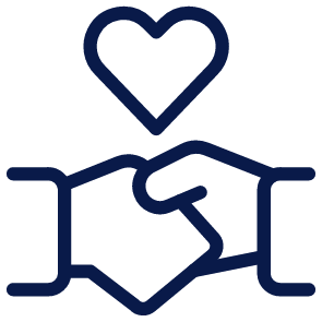 A line drawing of two hands clasped together, with a heart above.