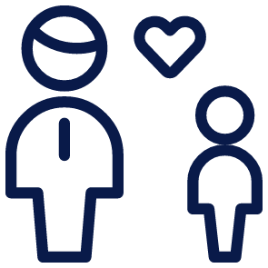 Simple line drawing of an adult and child, with a heart and circle above them.