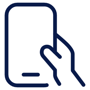 Outline of a hand holding a smartphone.