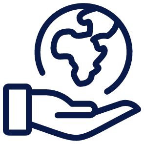 Outline of a hand holding a globe representing global care or environmental sustainability