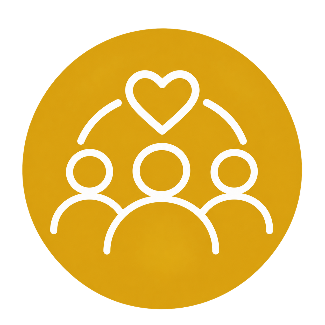 Icon of three people with a heart above them, connected by lines.
