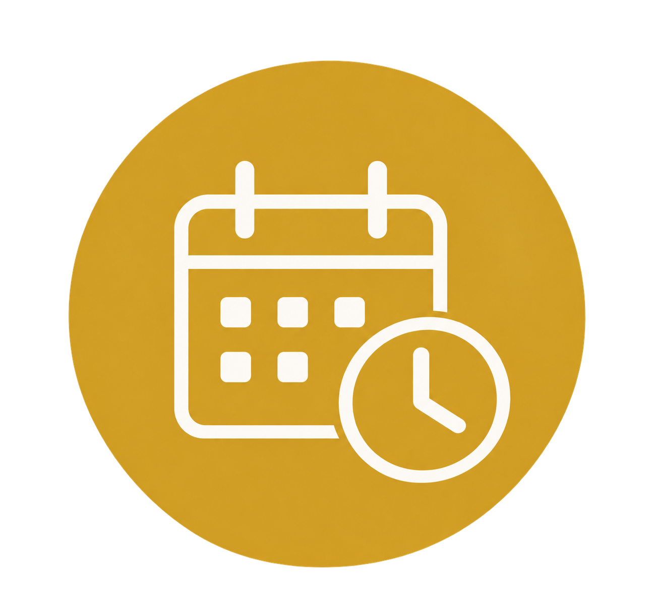 Icon of a calendar and a clock on a gold background.