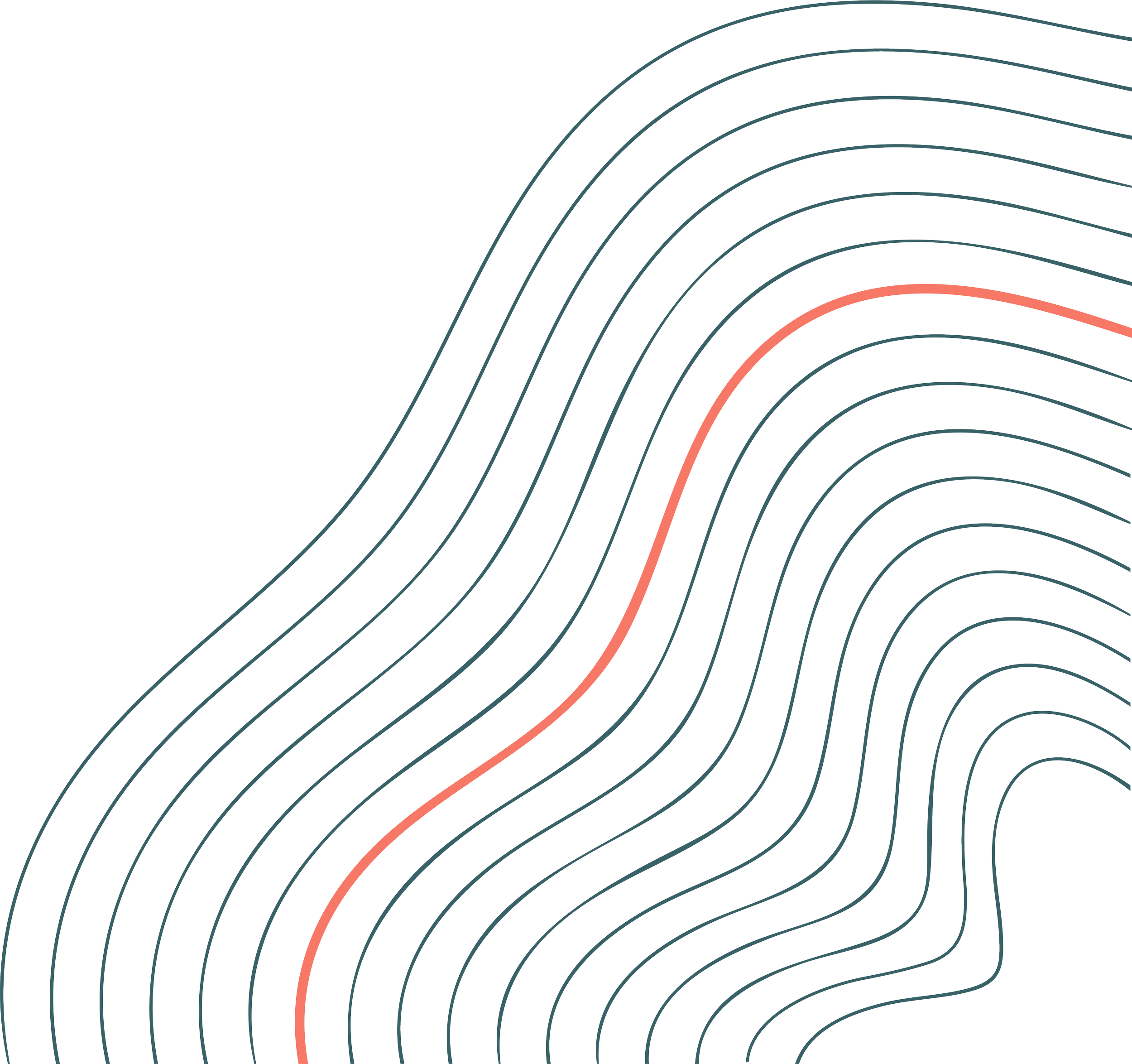 Abstract pattern of black background with concentric colorful lines, primarily black, grey, and red.