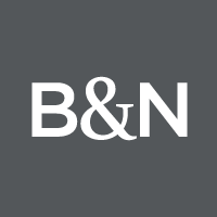 Gray background with white text displaying "B&N"