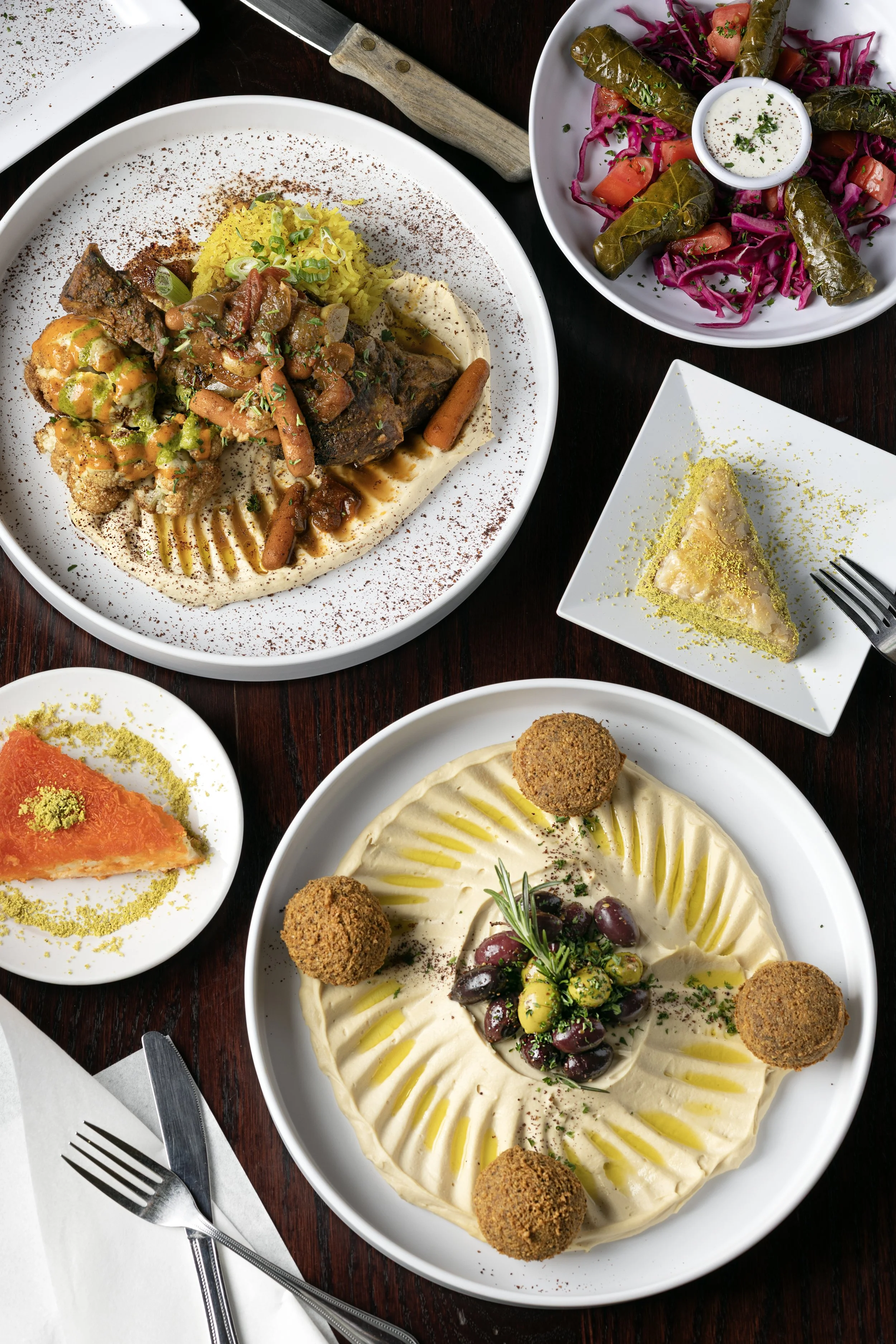 Jerusalem Garden tablescape with Mediterranean dishes, photographed by Fraiche Photography in Asheville, North Carolina.