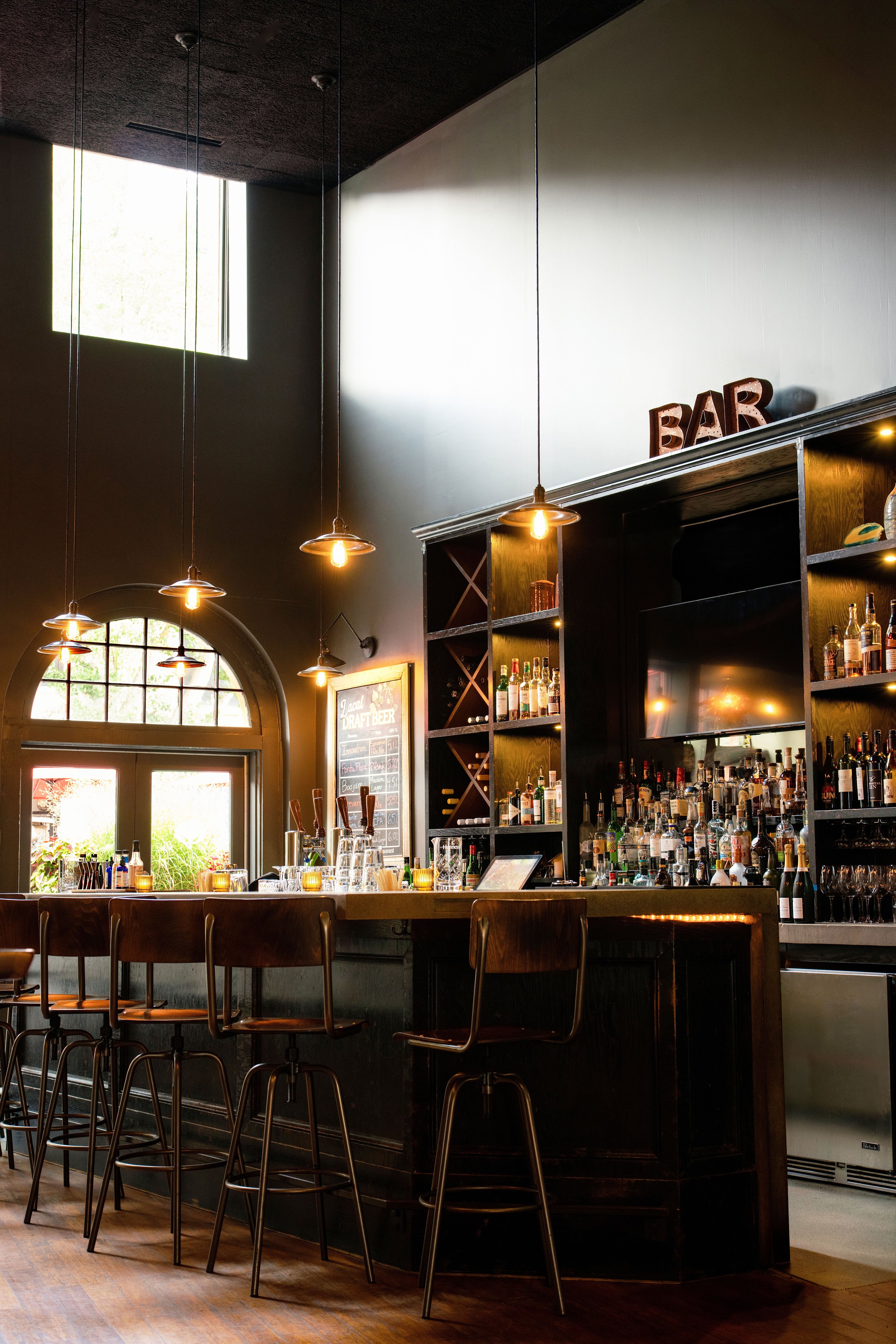 Hospitality — Marketplace Restaurant bar interior photographed to highlight its design, ambient lighting, and guest experience.
