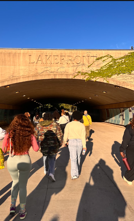 People walking into the Lakeside underpass.