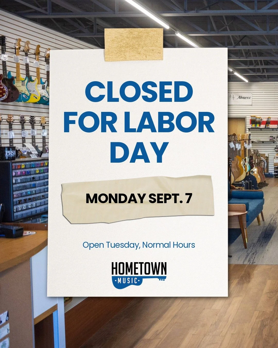 We'll be taking Monday off to let our staff relax a bit!  Have a great Labor Day holiday and we'll see you Tuesday.  We're here Friday and Saturday, regular hours for all your Labor Day gig needs!