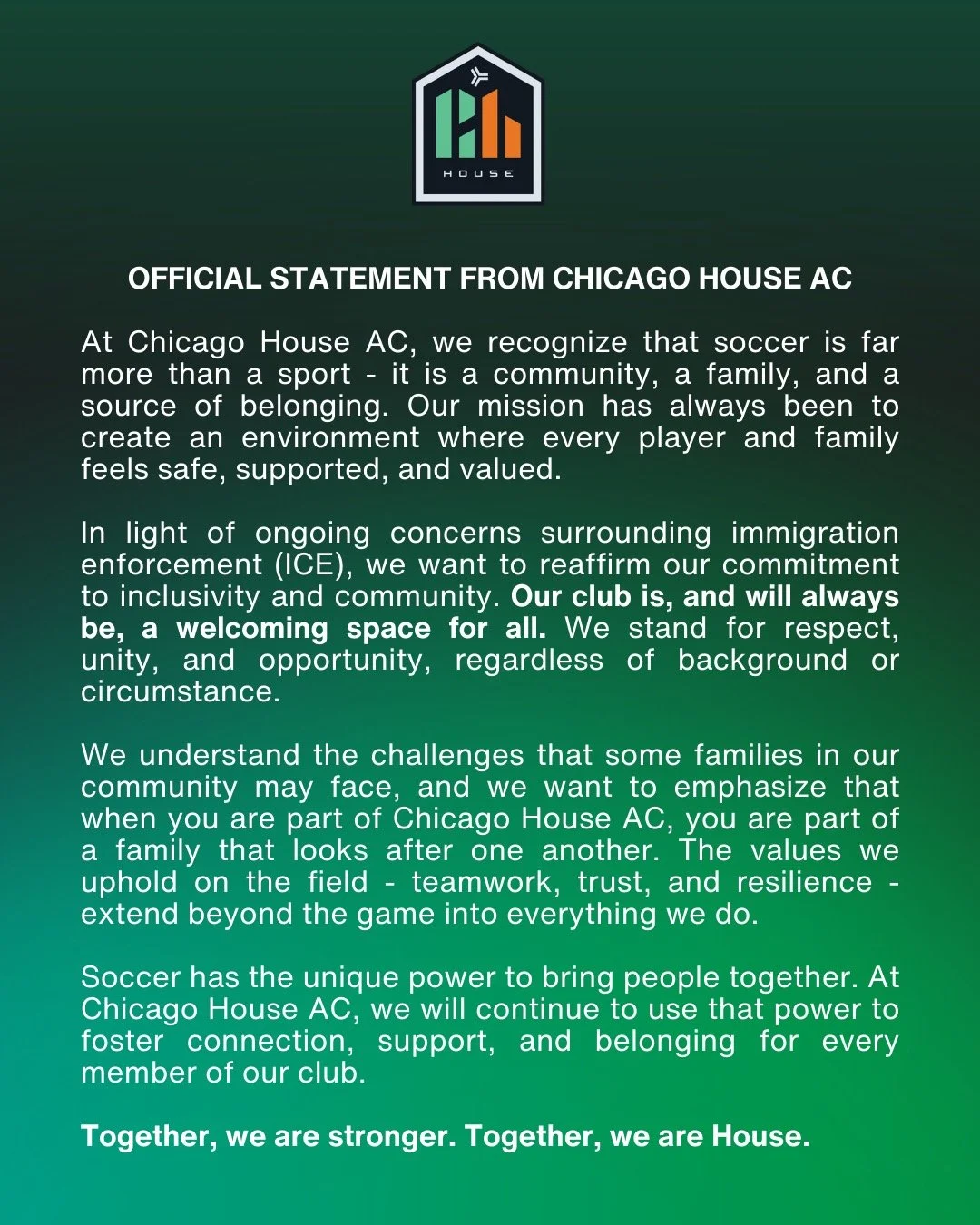 Official Statement from Chicago House AC