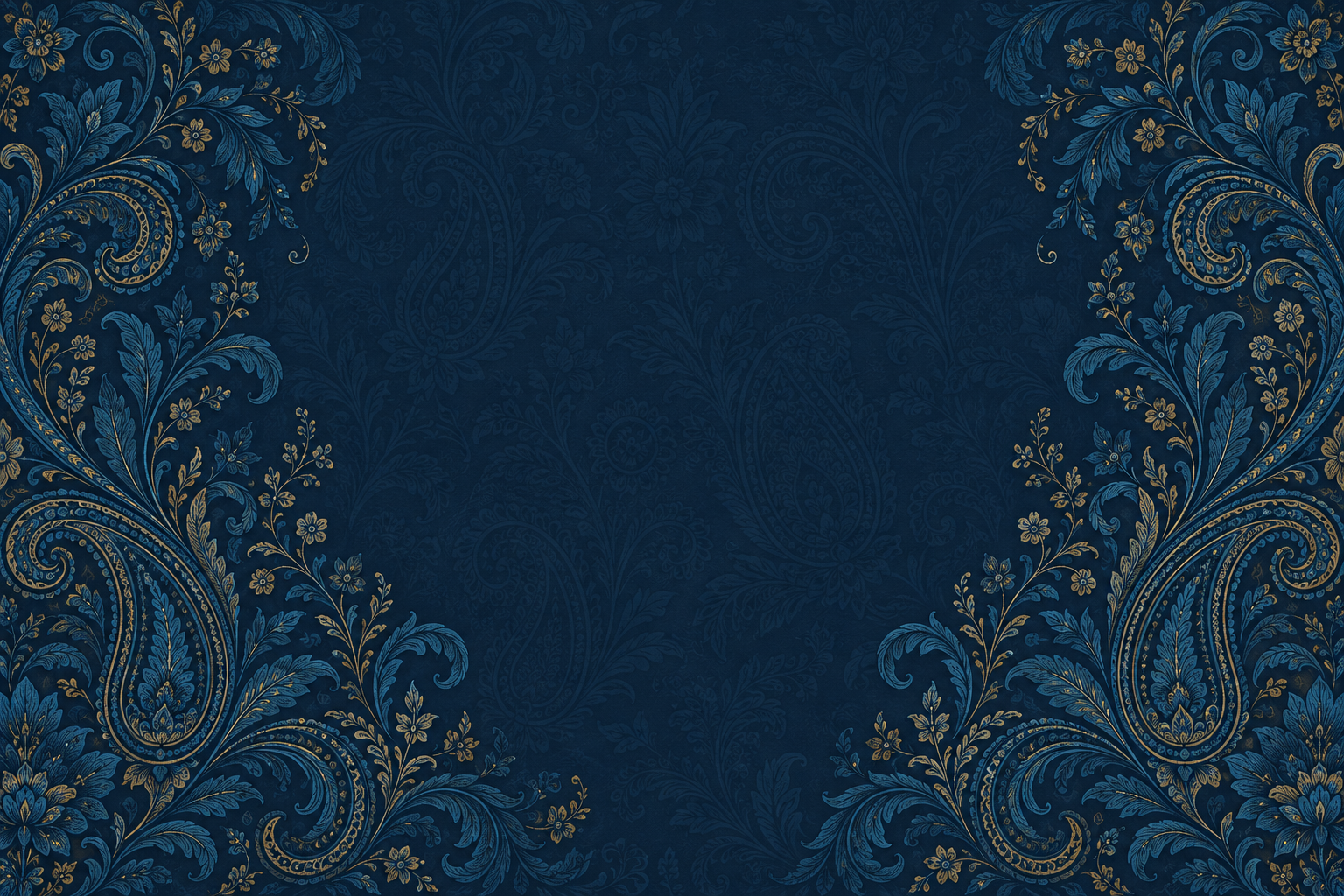 Midnight-blue ornamental textile with a subtle antique-gold pattern