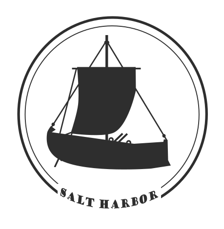 A black Galilean fishing boat silhouette inside a circular border with the words 'Salt Harbor' at the bottom.