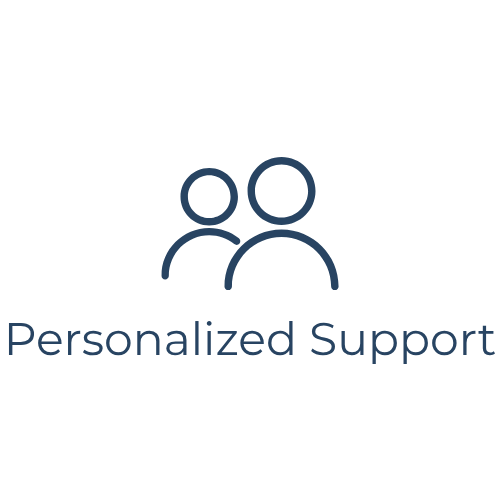 Icon of two stylized people with the text 'Personalized Support' beneath.