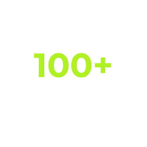 Text on a black background that reads '100+ Clients Served' with '100+' in bright green.