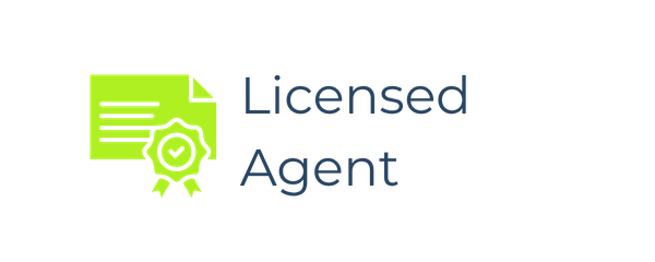 Logo with a green document and badge icon next to the text "Licensed Agent" in blue.