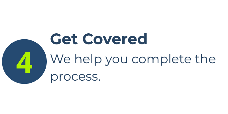 Step 4 of a process: 'Get Covered' with the subtitle 'We help you complete the process'.