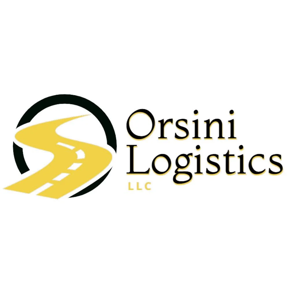 Logo for Orsini Logistics LLC featuring a stylized yellow road curving through a black circle, with the company name in black and yellow text.