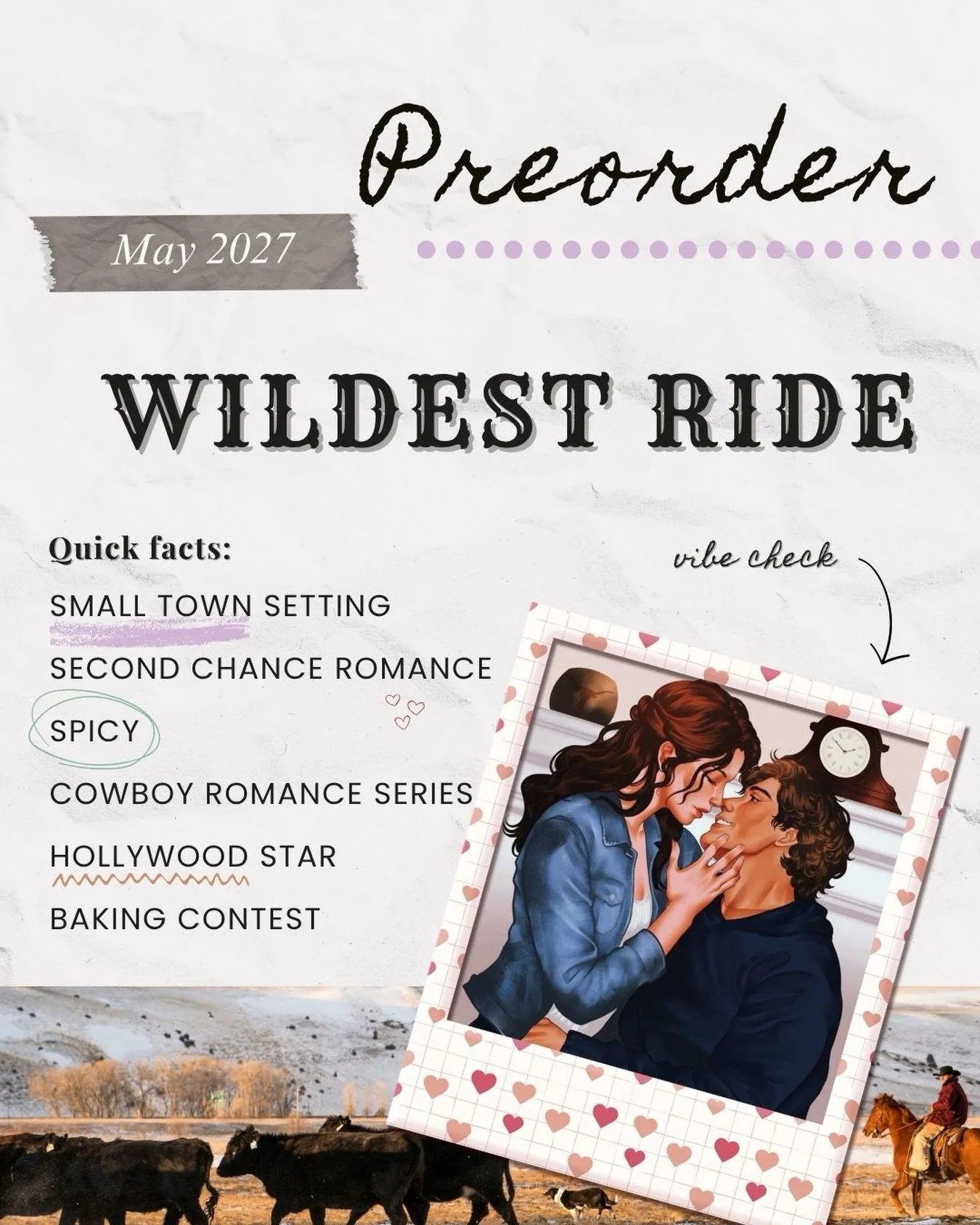 🤠💃 My debut cowboy romance is available for pre-order!
If you love hot cowboys, swoony second-chance romance, a high stakes baking competition, and all the drama only a small town can supply, check out Wildest Ride, book one in my Whiskey Creek ser